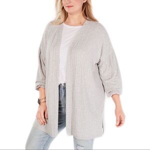 Gray Open Front Mid Length Rib Knit Jersey Cardigan NWT